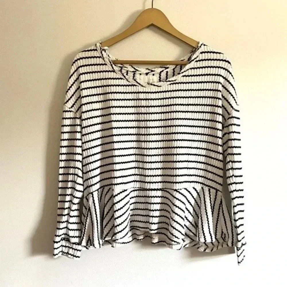 Free People Black and White Peplum Top